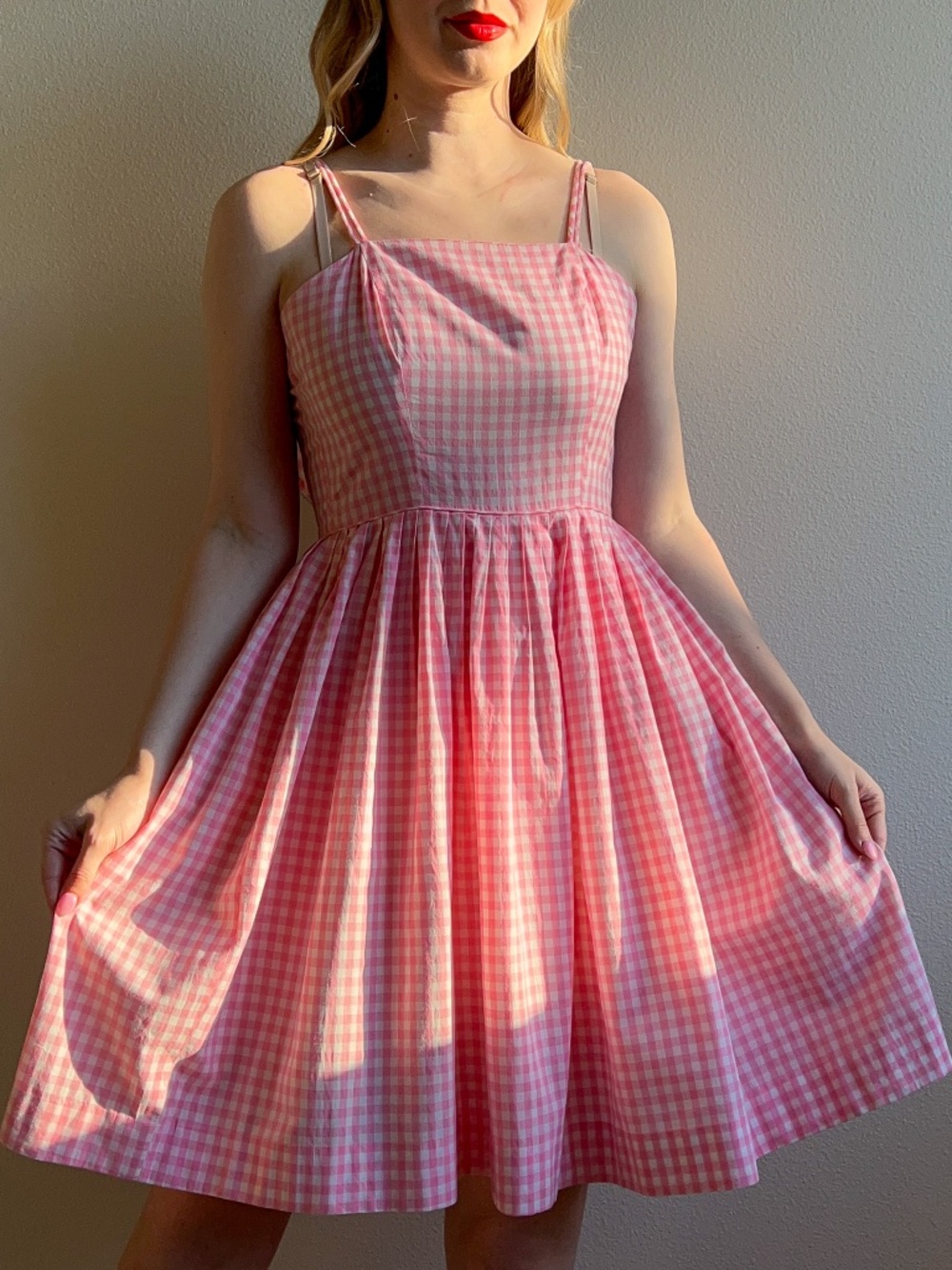 Adorable Vintage 1950s Pink Gingham Summer Dress (XS)